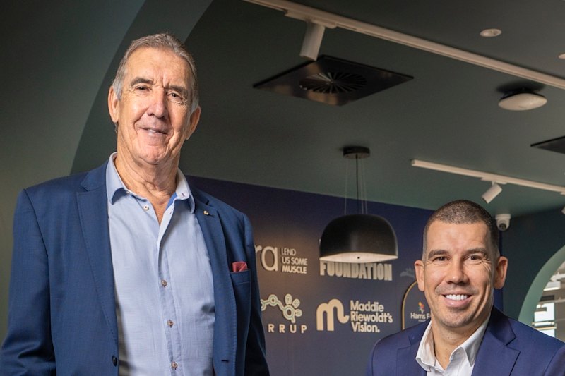 The first two generations: Geoff Harris and son Brad Harris at Gate 8, their newly completed office building and home of Harris Capital.