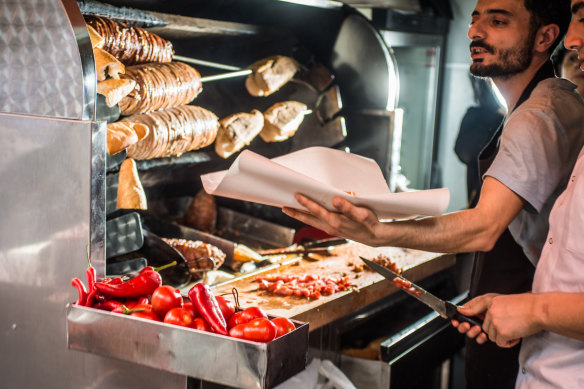 Manning the grill in the Grand Bazaar in Istanbul.