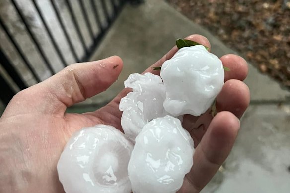 Hail in Ferny Hills on Monday.