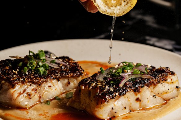 Char-grilled grouper at the new Japanese-Italian inspired Buzo restaurant.