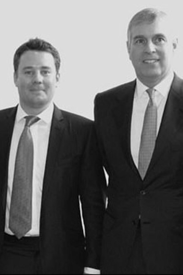 Prince Andrew with Jonathan Rowland at the launch of Banque Havilland.