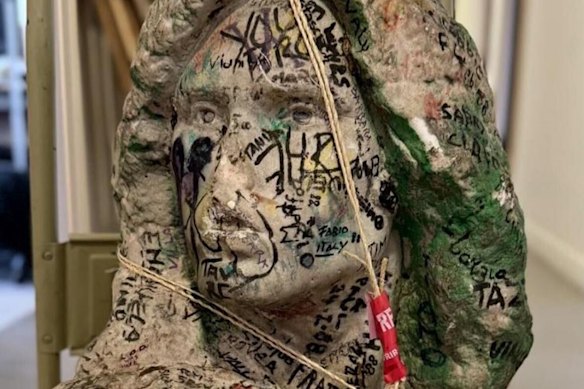 Paris police shared this image of a recovered bust of rock star Jim Morrison, which was stolen from his grave site in 1988.