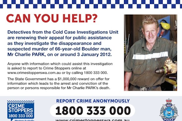A poster for missing man, Charlie Park. 