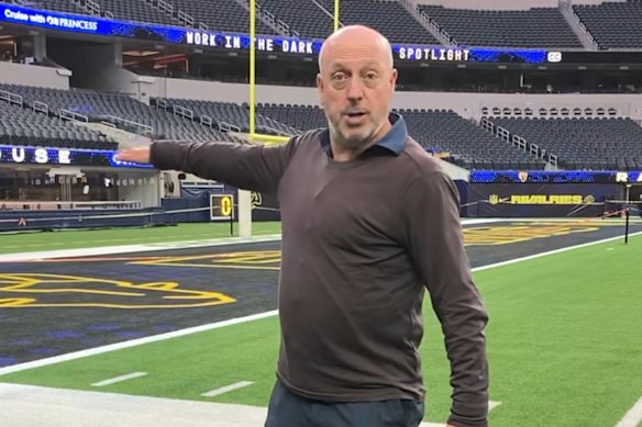 Jake Niall stands where the Olympic pool will be in SoFi Stadium.