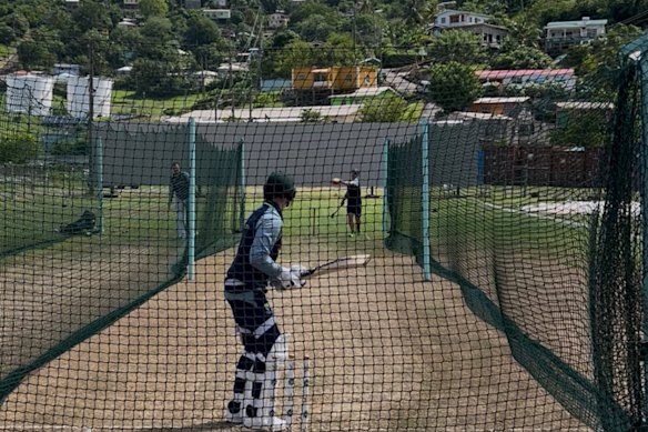 Steve Smith bats in the nets in Grenada, two days out from the second Test. 