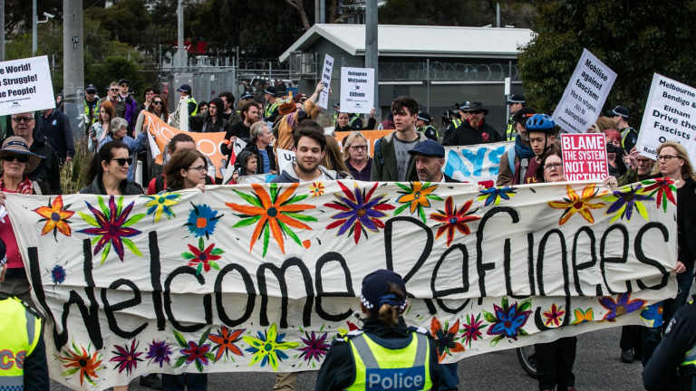 Protesters against an anti-Muslim rally in Melbourne.