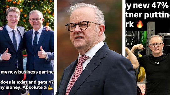 An example of the memes labelling Anthony Albanese as a 47 per cent ‘business partner’.