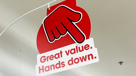 A big red hand from Coles’ Down Down campaign.