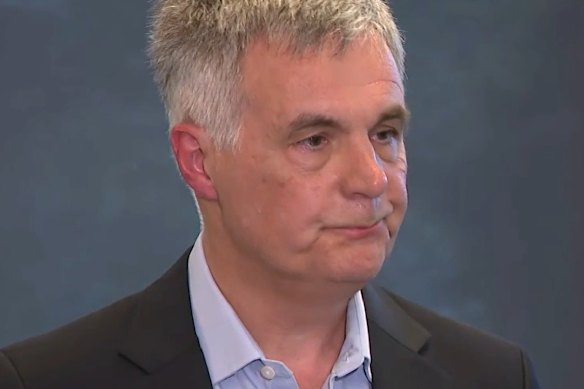 Optus CEO Stephen Rue speaks to the media on Saturday.