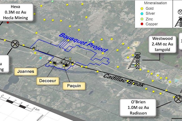 Olympio Metals’s Bousquet project lies in Quebec’s prolific, world-class Cadillac Break. 