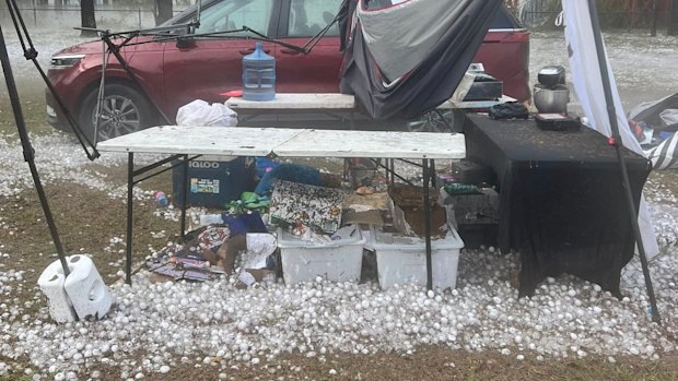 The Devilish Doughnuts stand at Esk State School was completely wiped out by hail on Saturday.