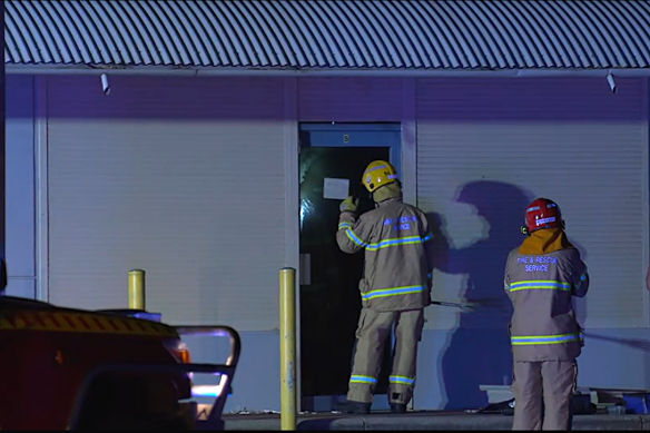 Firefighters at the Huntingdale shop overnight. 