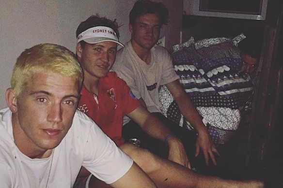 Jordan Dawson (centre), Brandon Jack (to his left) with friends in their Swans days.