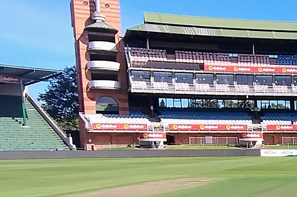 The narrow gap between the two grandstands at St George’s Park, Gqeberha, South Africa.