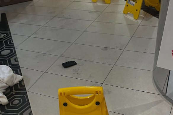 A traveller’s photo of the charred device after it ignited on Thursday morning.