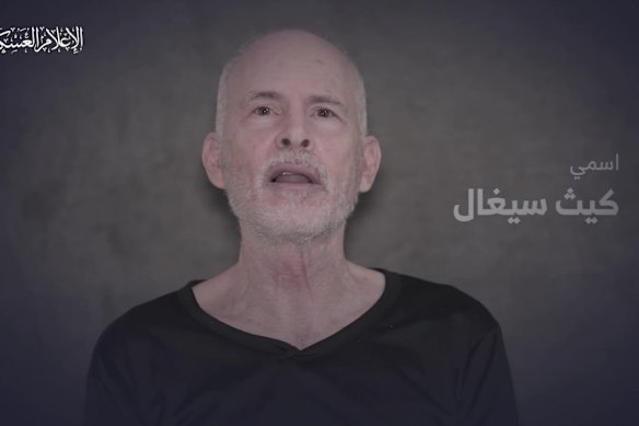 Keith Siegel, 64, appears in a Hamas “proof of life” video released in April 2024. 
