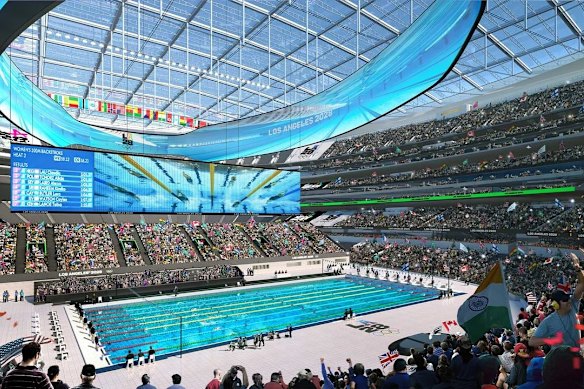 Render of what SoFi Stadium will look like when it’s converted to a pool for the LA Olympics.