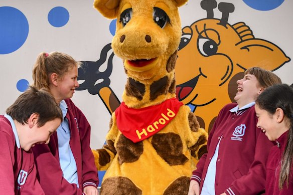 Life Education Australia’s mascot Healthy Harold. Kellie Sloane was chief executive of the organisation.
