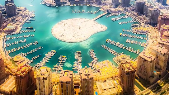 Doha city form the sky. The capital of the State of Qatar, located at the shore of the Persian Gulf. The Pearl is a purpose-built artificial island off the coast of Doha, connected to the mainland by a bridge. feb12coverÃÂ TRAVELLERÃÂ Middle East Moments byÃÂ BelindaÃÂ Jackson.
Photo: iStock