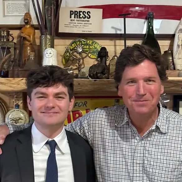 Tucker Carlson’s platforming of white supremacist Nick Fuentes (left) has caused ructions.
