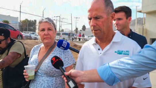 Debra Robinson and Martin Robinson attending the murder trial of three men accused of killing their sons, Jake and Callum Robinson.