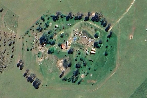 An aerial view of the property where Dezi Freeman was shot dead by police this morning.