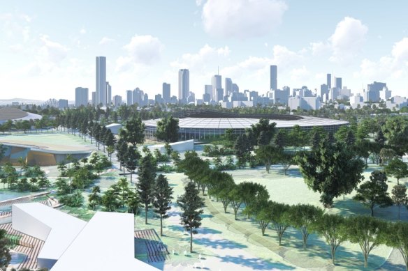 Concept render of the proposed Brisbane 2032 Olympic stadium at Victoria Park.
