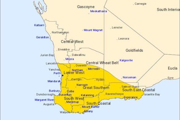 A severe weather warning has been issued for Perth and the South West.