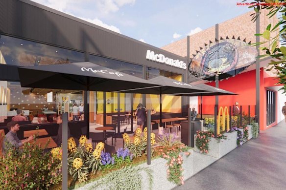 A render of the proposed McDonald’s restaurant for 323 High Street in Northcote.
