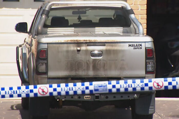 A ute was set alight and shots were fired outside a Green Valley address.