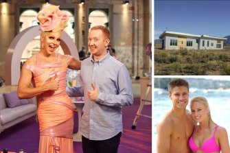 Clockwise from main: Courtney Act and Luke McGregor in Courtney’s Closet, Building Off The Grid and Temptation Island.