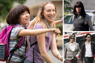 Clockwise from main: Maya Erskine and Anna Konkle in PEN15, Olga Temonen in Helsinki Crimes and Nirvanna The Band the Show.