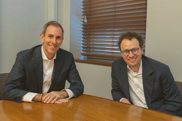 Treasurer Jim Chalmers with Dario Amodei, chief executive of Anthropic in Canberra in April.