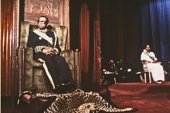 Mobutu Sese Seko, here being sworn in again as president of Zaire (now the Democratic Republic of the Congo) in 1984, was known for his brutal and  economically ruinous leadership over 32 years, following an era of Belgian colonial rule marked by cruelty. 