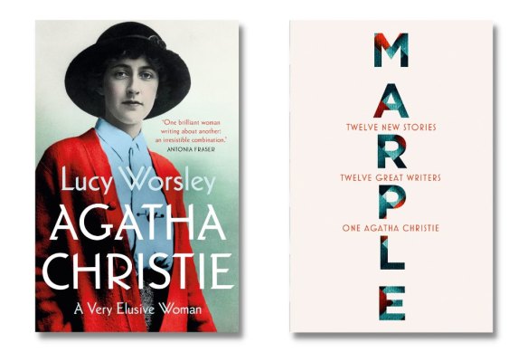 The covers of Agatha Christie: A Very Elusive Woman by Lucy Worsley and Marple: Twelve New Stories.