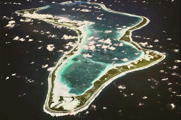 An aerial view of Diego Garcia in the Chagos Islands. 