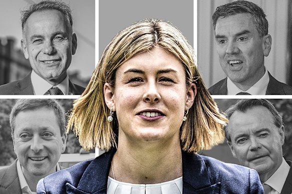 Jess Wilson and former Liberal leaders John Pesutto, Brad Battin, Matthew Guy and Michael O’Brien.