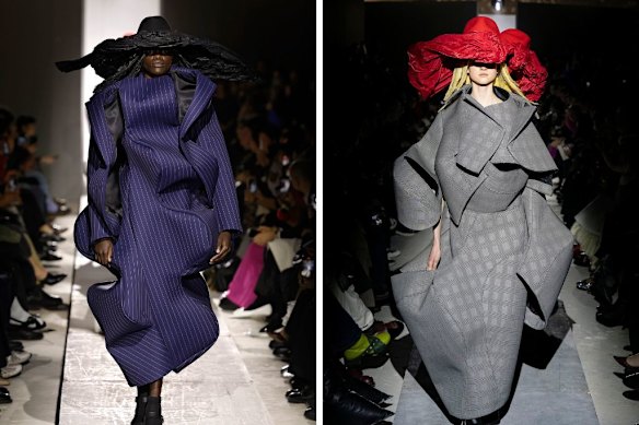 Two looks from Comme des Garçons’ Smaller is Stronger collection, autumn-winter 2025-26. 