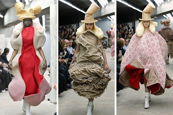Three looks from After the Dust, Comme des Garçons’ spring-summer 2026 collection. 