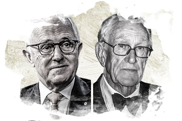  Liberal leaders Malcolm Turnbull and Malcolm Fraser.