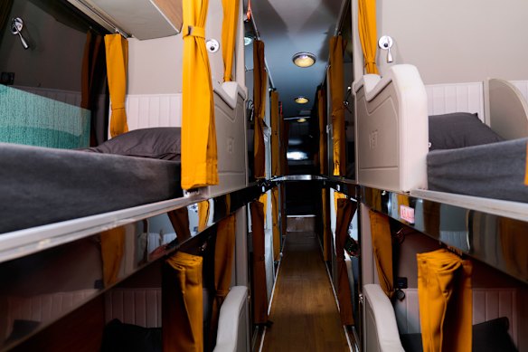 The dormitory-style beds on board the Vireak Buntham Express.