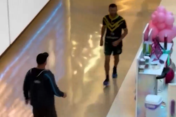 CCTV footage of Cauchi (right) at Westfield Bondi Junction.
