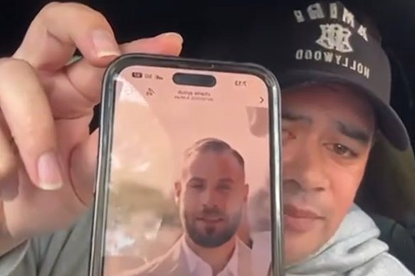TikTok user Triggz, real name Peter Vaiusu, holds up a picture of alleged kidnapping victim George Ayoub.