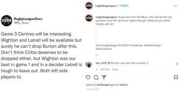Latrell Mitchell supports Matt Burton for Origin III.