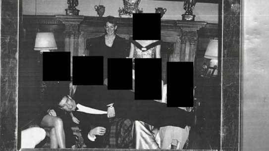 Prince Andrew – now Andrew Mountbatten-Windsor – lies across several women at Sandringham in a newly released photograph.