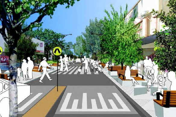 An artist’s impression of the future High Street at the Preston Post Office under a plan that Darebin Council endorsed on November 24.