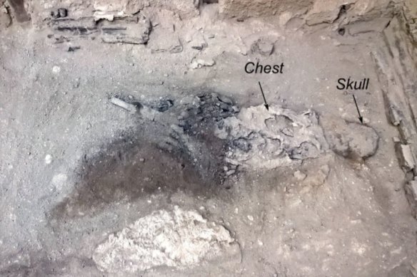 The remains of an individual – suspected to be a young man – who died in his bed in Herculaneum.