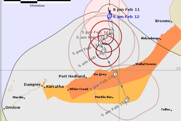 Tropical Cyclone Zelia’s predicted path.