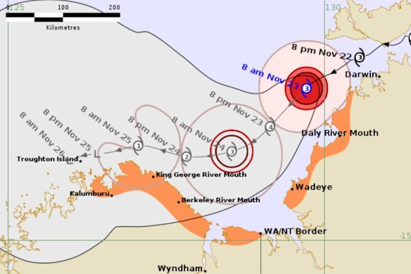 A track map of the cyclone as of Sunday morning.
