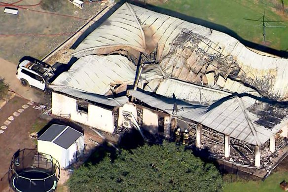 The remains of the house after a suspicious fire in Geham on Tuesday.
